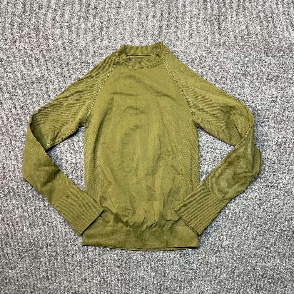 Halfdays Shirt Womens Medium Green Long Sleeve Crew Neck Stretch Base Layer Top